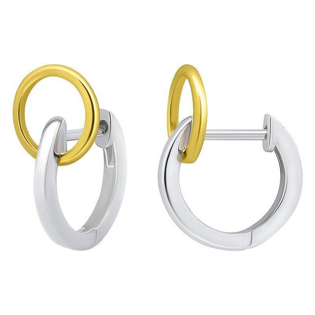 Aleure Precioso Sterling Silver Open Circle Huggie Hoop Earrings, Womens, Two Tone Product Image