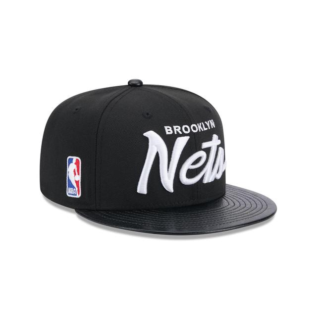 Brooklyn Nets Faux Leather Visor 9FIFTY Snapback Hat Male Product Image