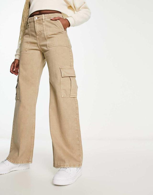 Monki cargo jeans in beige Product Image