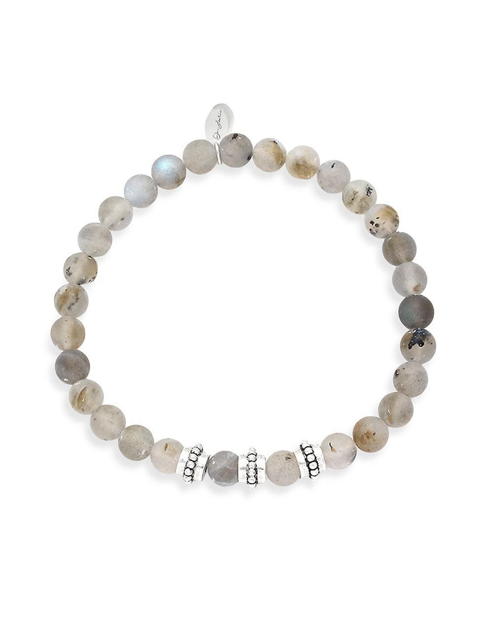 Mens Labradorite & Burnishes Sterling Silver Beaded Stretch Bracelet Product Image