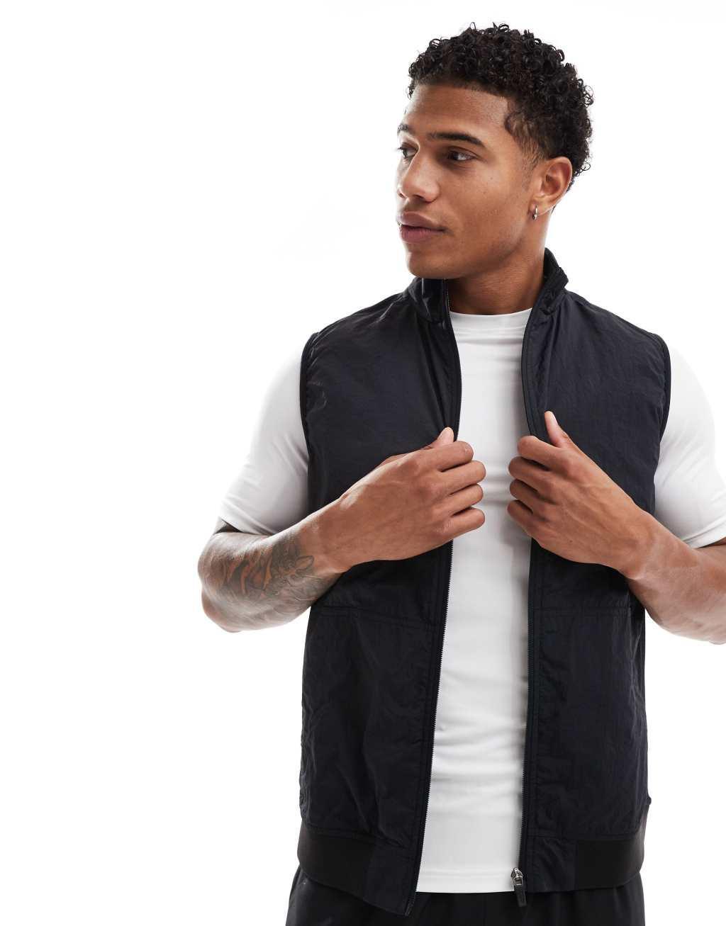 ASOS 4505 thermal zip up performance running vest with zip phone pockets in black Product Image