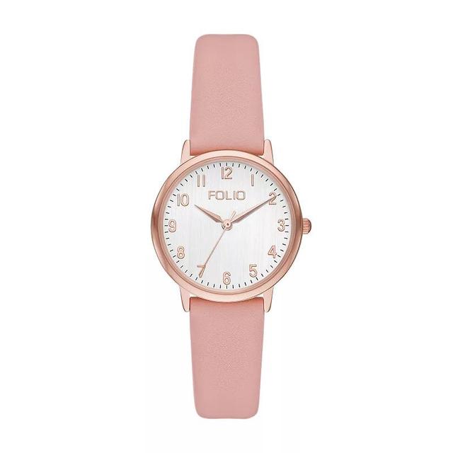 Folio Womens Easy to Read Faux Leather Strap Watch, Pink Product Image