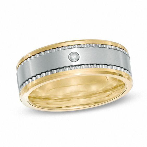 Men's Diamond Accent Grooved Wedding Band in Two-Tone IP Ceramic Product Image