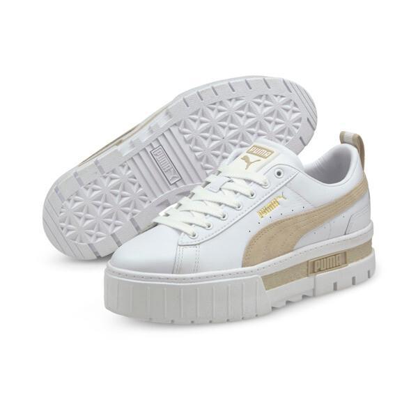 PUMA Mayze Leather Women's Sneakers in White/Peyote Product Image