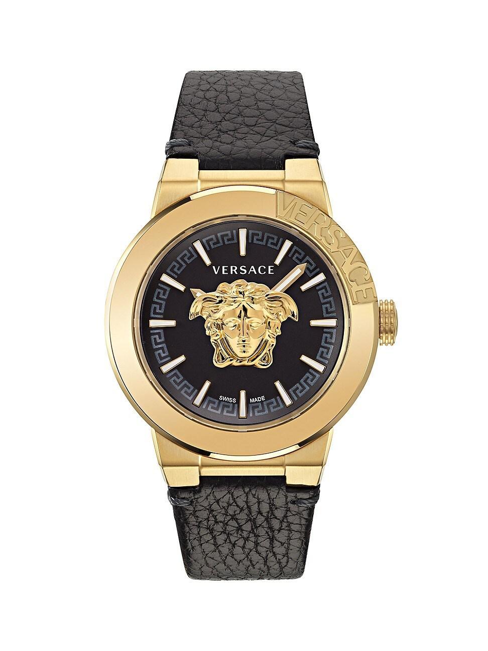 Versace Mens Swiss Medusa Infinite Black Leather Strap Watch 47mm Product Image