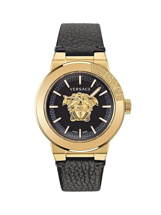 Mens Medusa Infinite IP Yellow Gold & Leather Watch/45MM Product Image