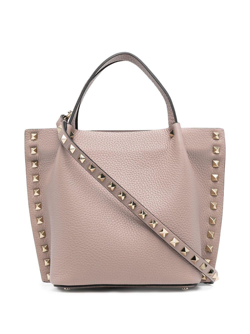 Rockstud Small Leather Tote Bag In Peach Product Image