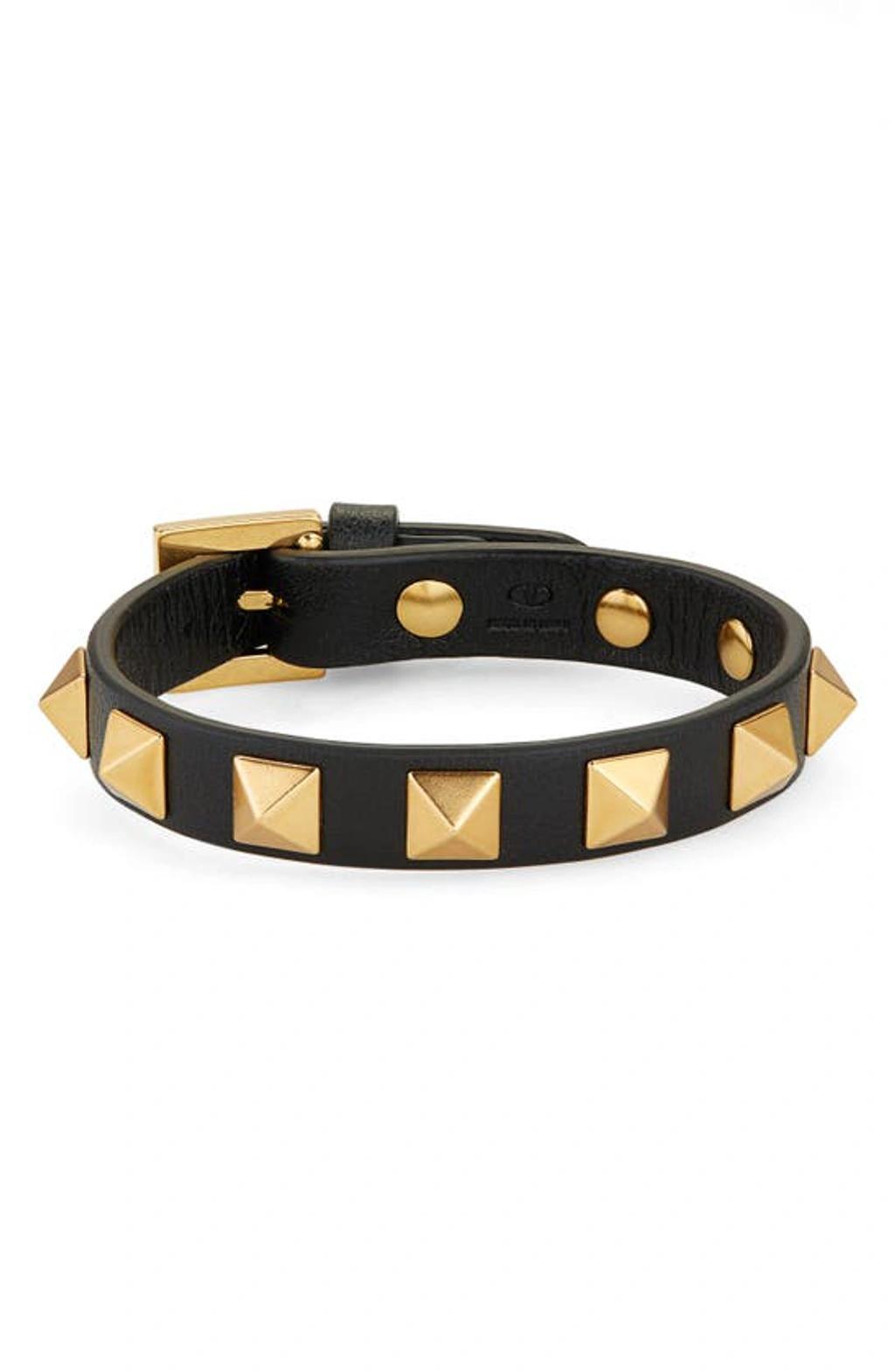 VALENTINO GARAVANI Rockstud Leather Bracelet With Studs In Black Product Image