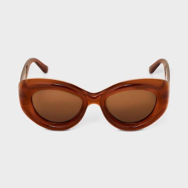 Womens Bubble Round Cateye Sunglasses - A New Day Brown Product Image