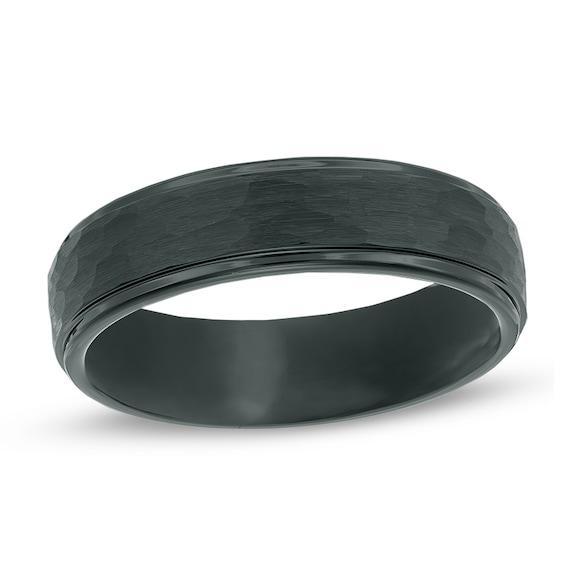 Triton Men's 6.0mm Comfort Fit Hammered Black Tungsten Wedding Band Product Image