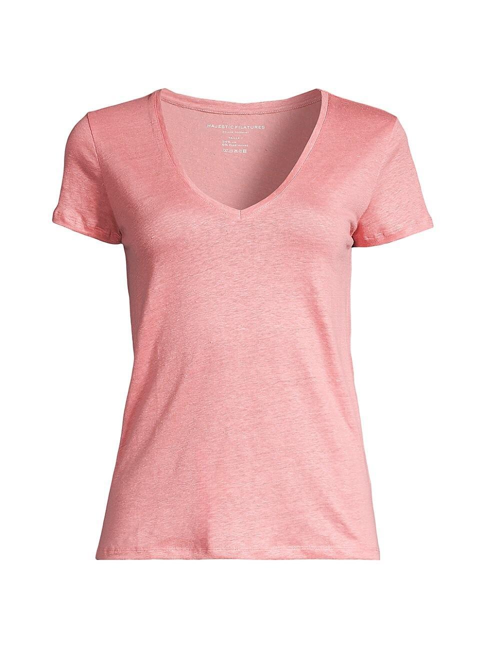 Womens Stretch Linen V-Neck T-Shirt Product Image