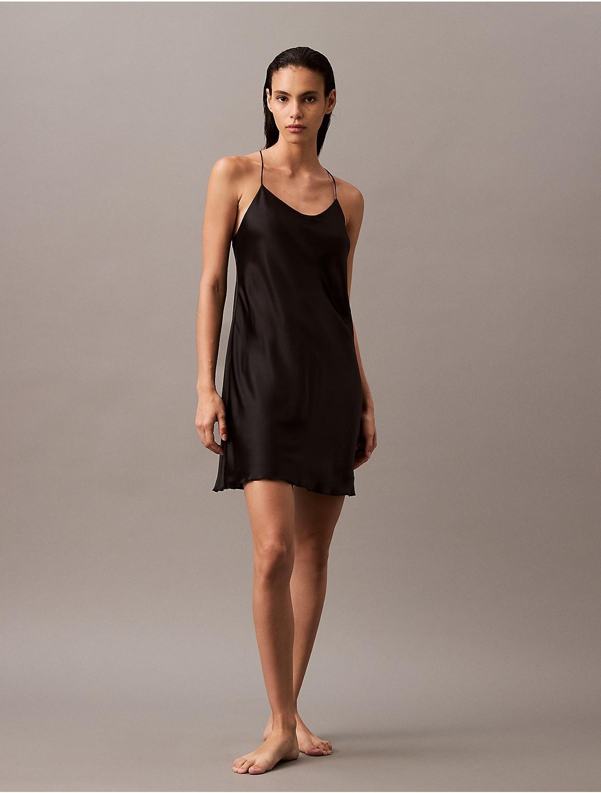 Calvin Klein Womens Satin Crossback Slip Dress - Black - XL Product Image