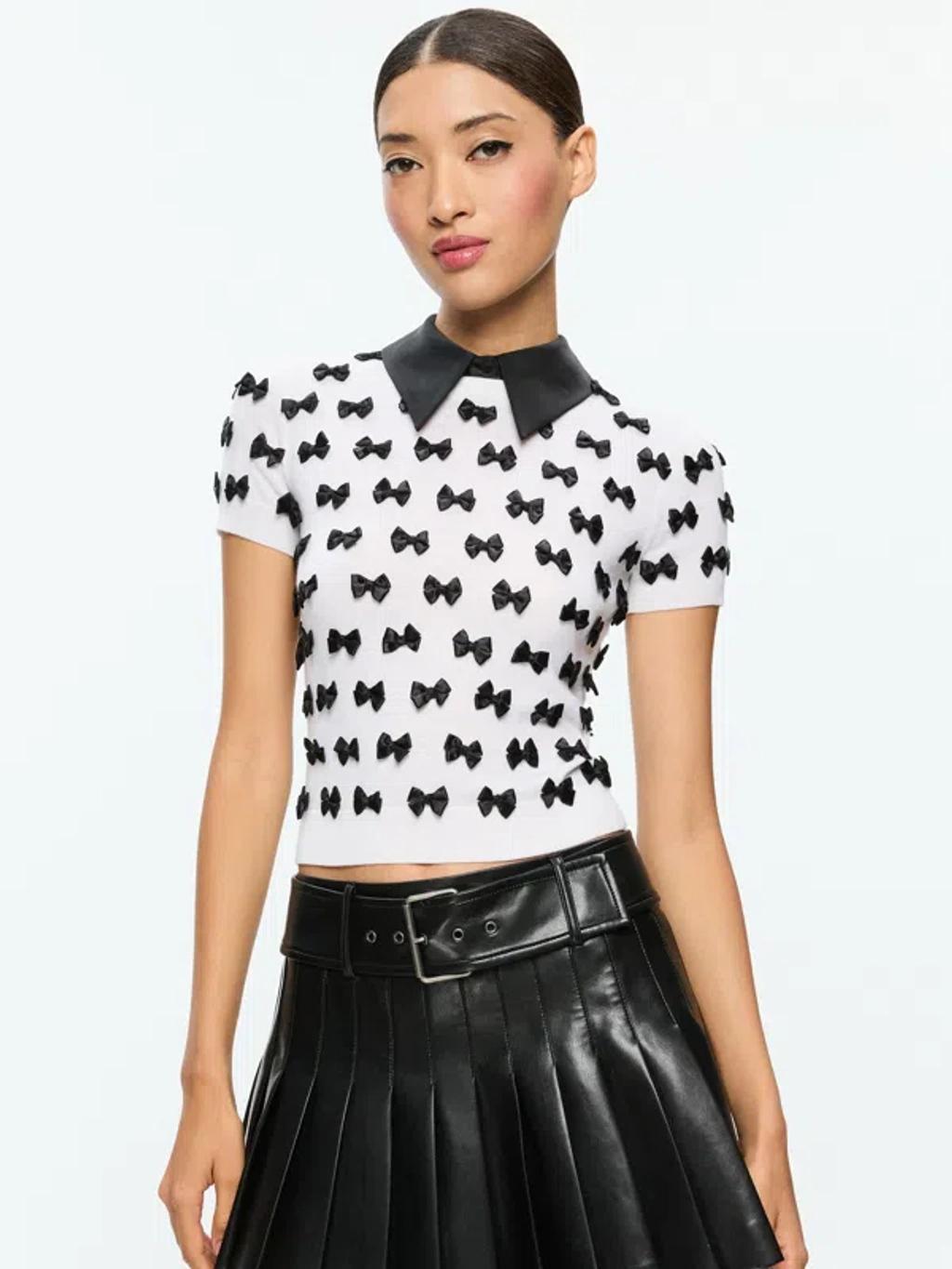 ALICE AND OLIVIA Ciara Short Sleeve Pullover In Black   Product Image