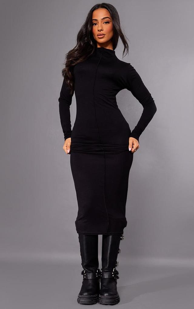 Petite Black Jersey Seam Detail Midaxi Dress Product Image