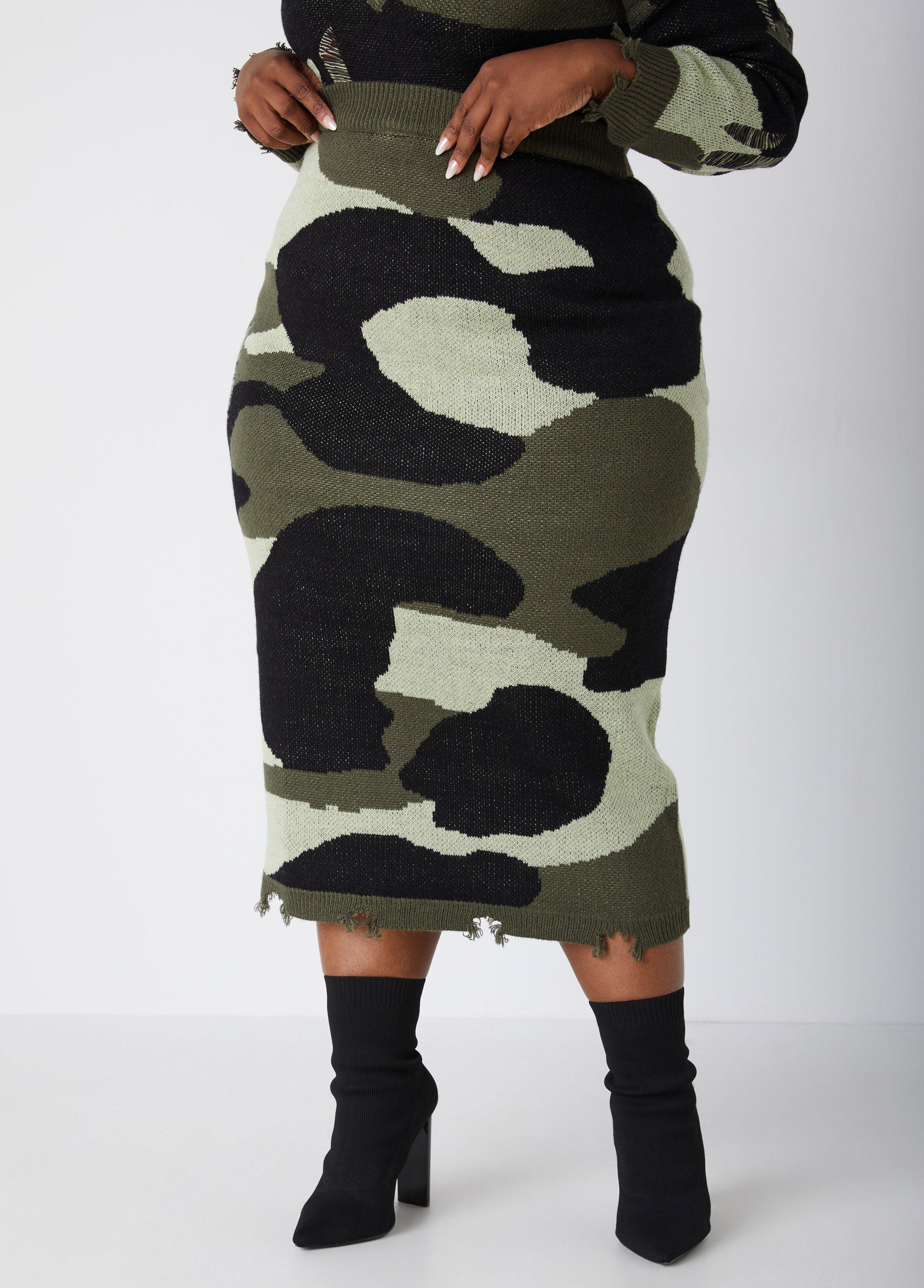 Distressed Camo Midaxi Skirt Product Image