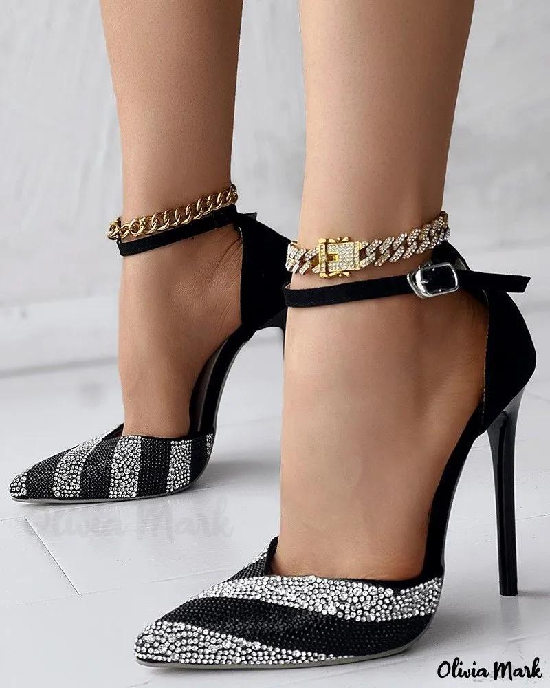 Olivia Mark – Colorblock Rhinestone-Embellished Stiletto Heel Pumps Product Image