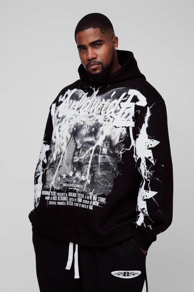 Plus Oversized Worldwide Large Scale Print Hoodie | boohooMAN USA Product Image