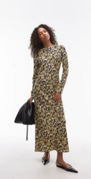 Topshop slash neck maxi dress in blurred yellow floral product image