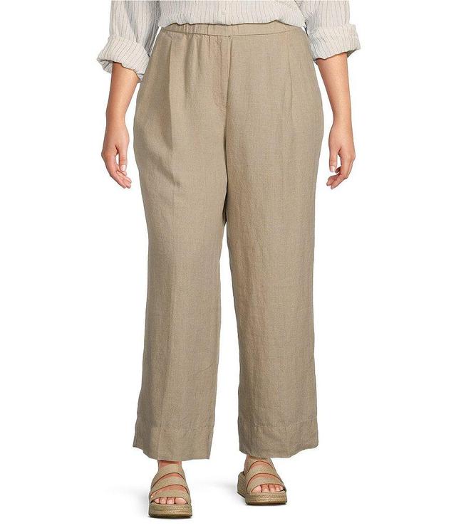 Eileen Fisher Plus Size Organic Linen Elastic Waist Pleat Front Wide-Leg Pants Product Image