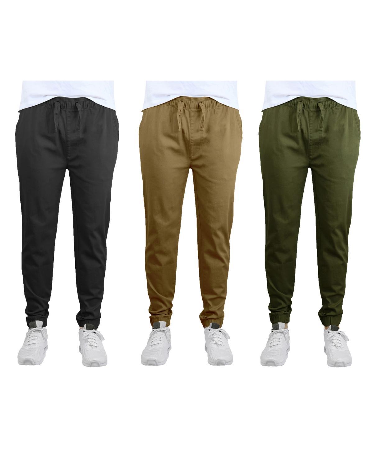 Galaxy By Harvic Mens Slim Fit Basic Stretch Twill Joggers, Pack of 3 - Khaki Product Image