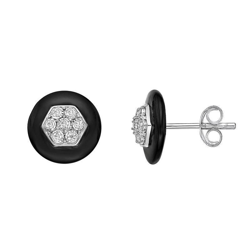 Gemminded Sterling Silver 1/6 Carat. T.W. Diamond Black Ceramic Earrings, Womens Product Image