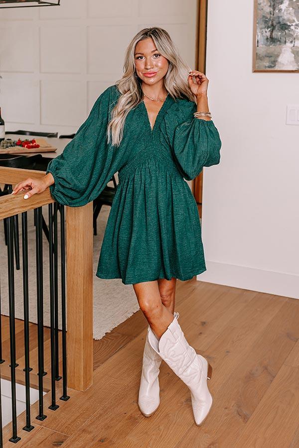 Around The Block Babydoll Dress In Hunter Green Product Image