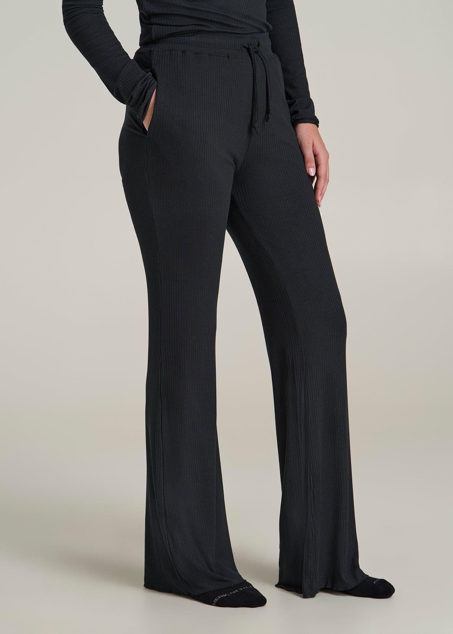 Ribbed Flare Pants for Tall Women in Black Female Product Image