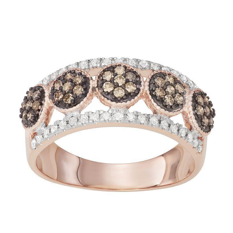 10k Rose Gold 1/2 Carat T.W. Brown & White Diamond Ring, Womens 10k Two Tone Product Image