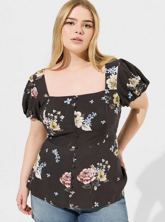 Peplum Challis Puff Short Sleeve Top product image