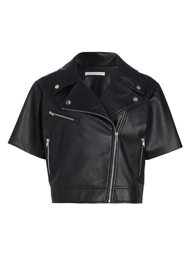 Womens Short-Sleeve Faux Leather Moto Jacket Product Image