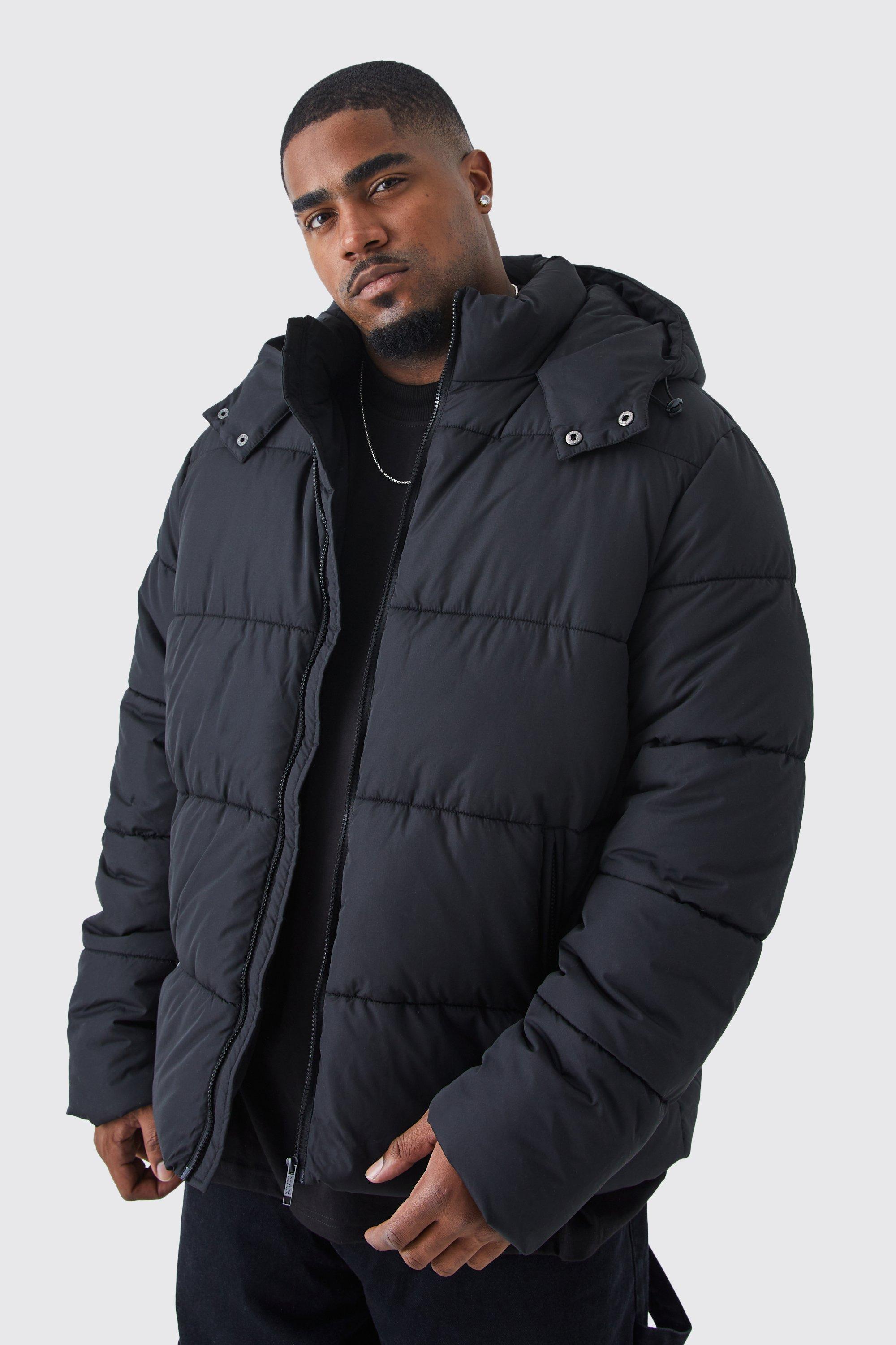 Plus Hooded Matte Puffer Jacket in Black | boohooMAN USA Product Image