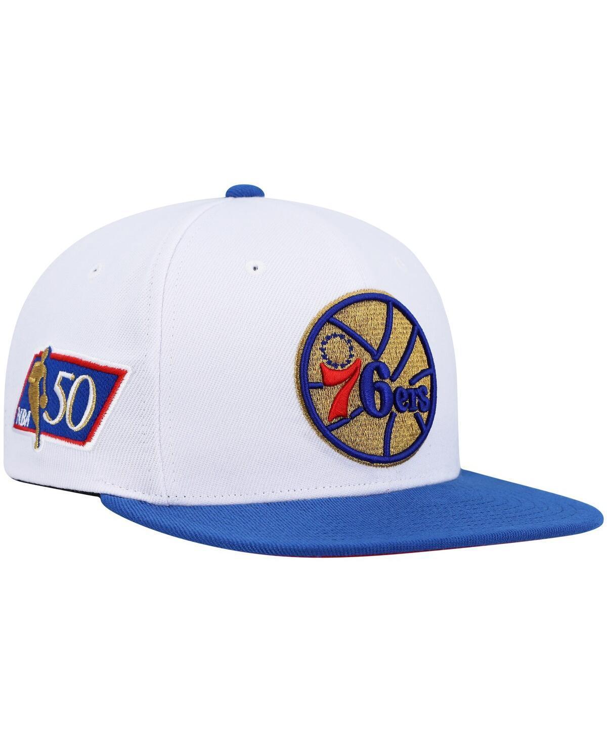 Mens Mitchell & Ness White/Royal Philadelphia 76ers Hardwood Classics 50th Anniversary Snapback Hat Product Image