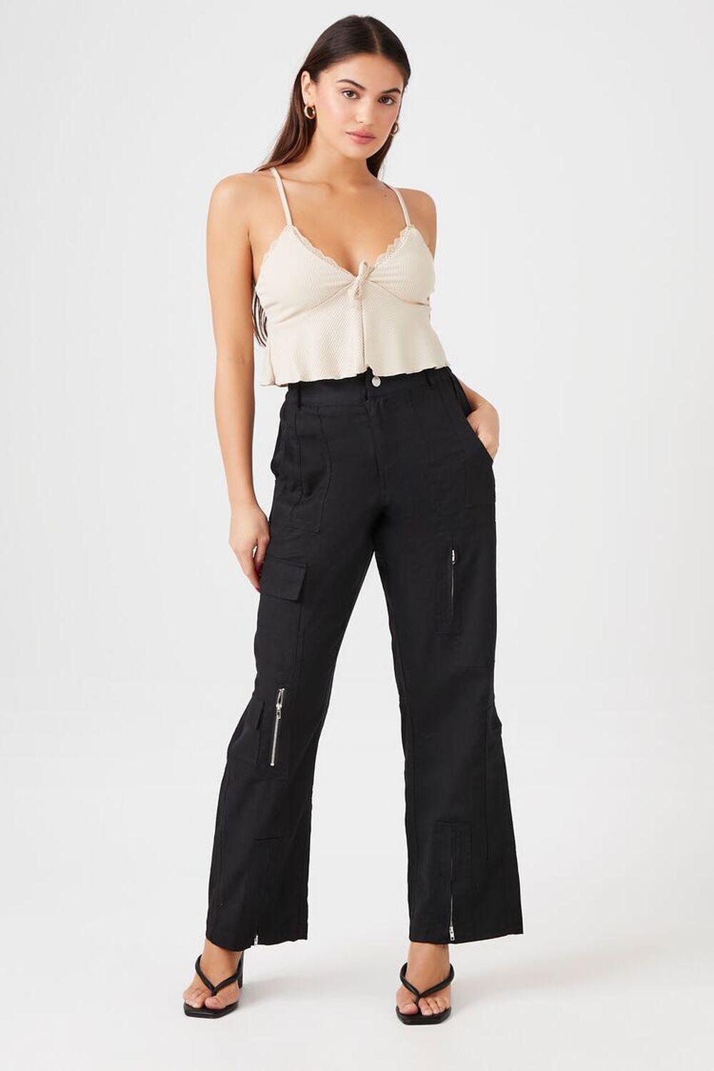 Zipper Wide-Leg Cargo Pants | Forever 21 product image