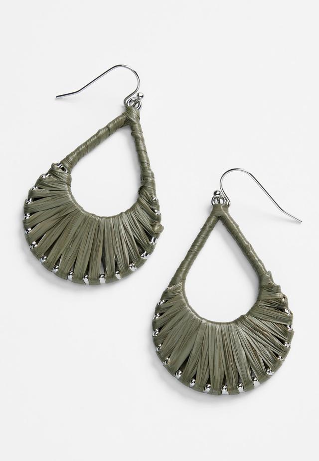 Olive Raffia Teardrop Earrings Product Image