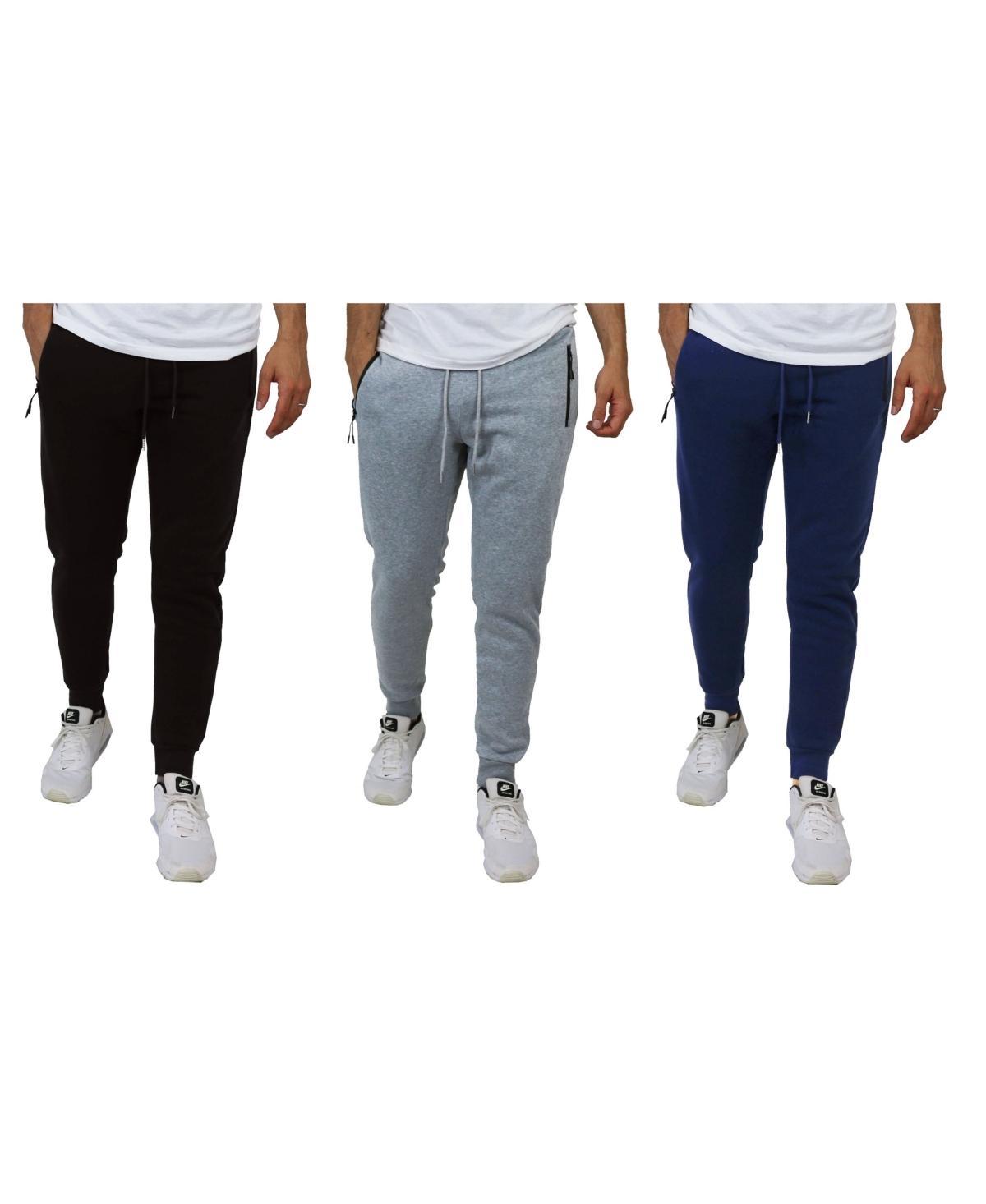 Galaxy By Harvic Mens Pro Star Slim Fit Fleece Lined Jogger Sweatpants, Pack of 3 - Heather Grey/Navy Product Image