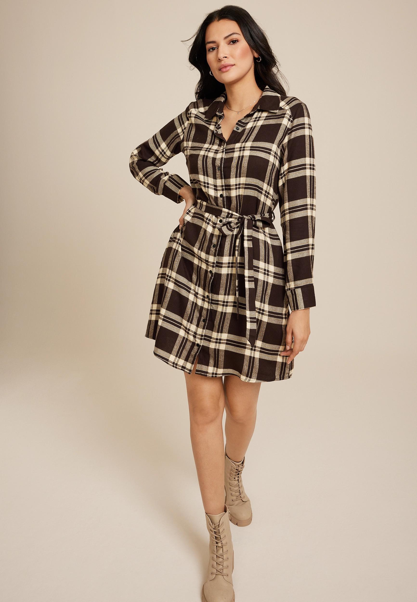 Plaid Tie Waist Mini Shirt Dress product image