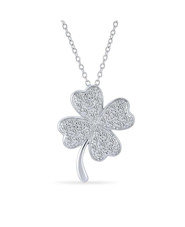 Bling Jewelry Irish Shamrock Lucky Charm Pave Cz Four Leaf Clover Pendant Necklace For Women Sterling Silver Product Image