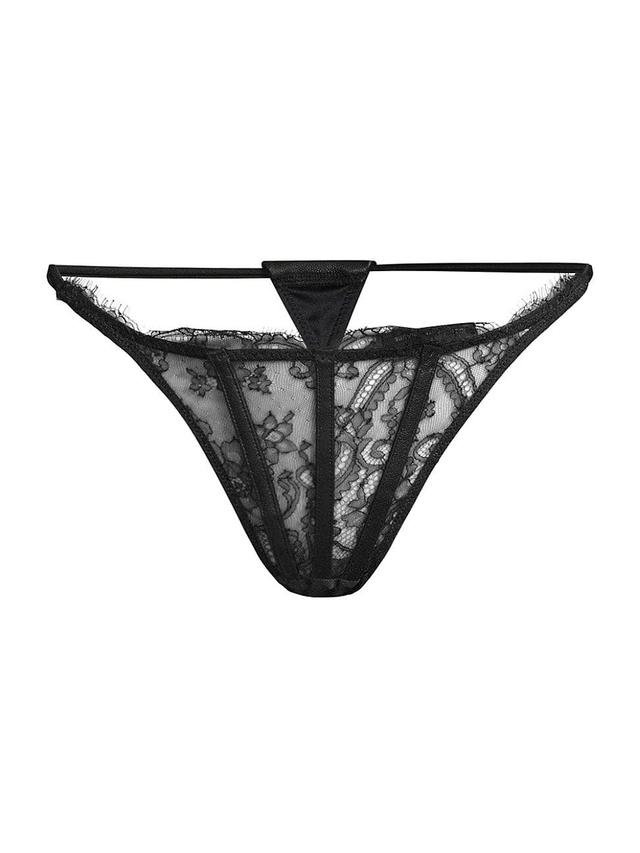 Womens Lace & Leather Thong Product Image