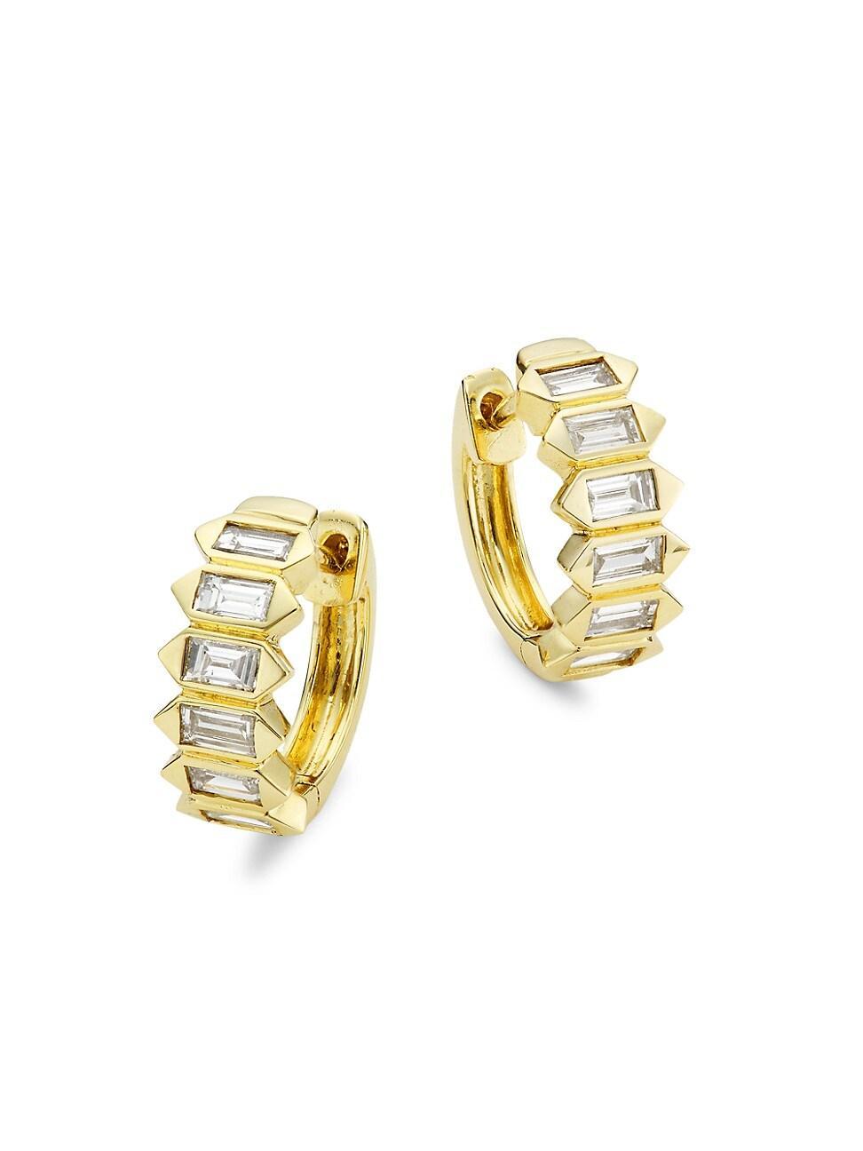 Womens 14K Yellow Gold & 0.65 TCW Diamond Huggie Hoop Earrings Product Image