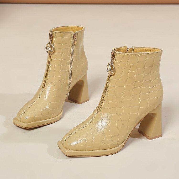 Block Heel Zip-Up Pointed Ankle Boots product image