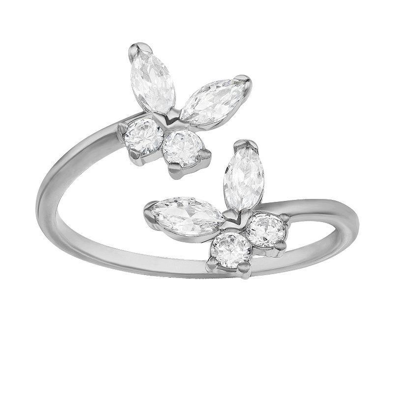 PRIMROSE Sterling Silver Cubic Zirconia Butterfly Bypass Ring, Womens Product Image