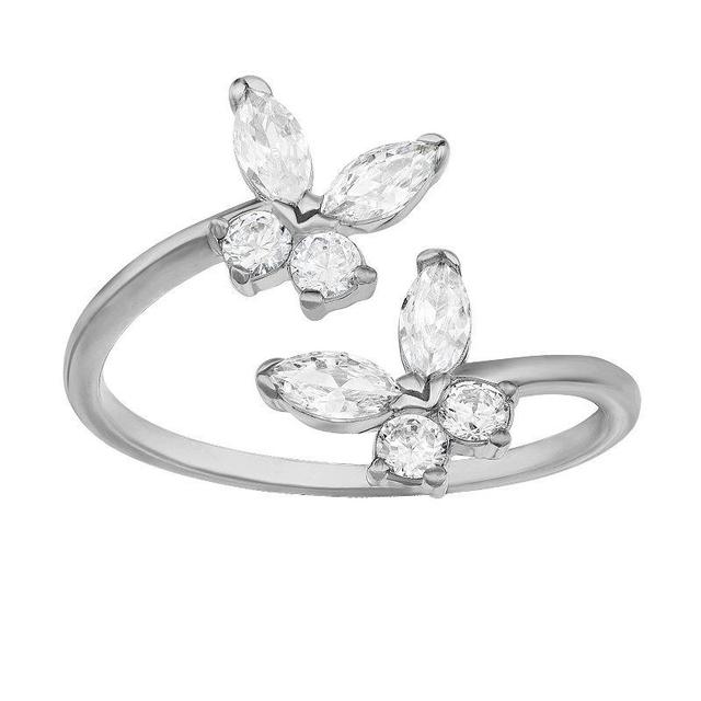 PRIMROSE Sterling Silver Cubic Zirconia Butterfly Bypass Ring, Womens White Product Image