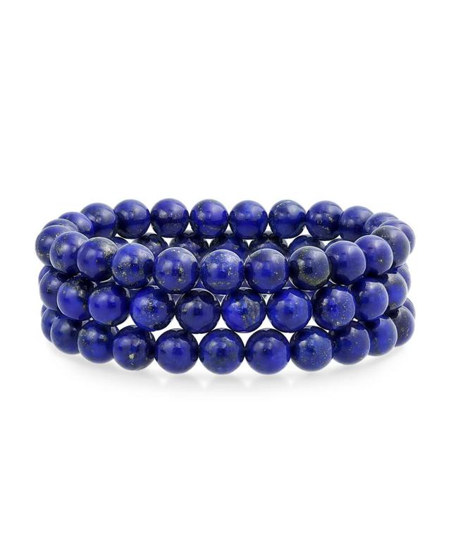 Bling Jewelry Semi Precious Gemstone Set Of 3 Blue Lapis lazuli 6MM Ball Bead Stones Stackable Strands Stretch Bracelet For Women Teen Product Image