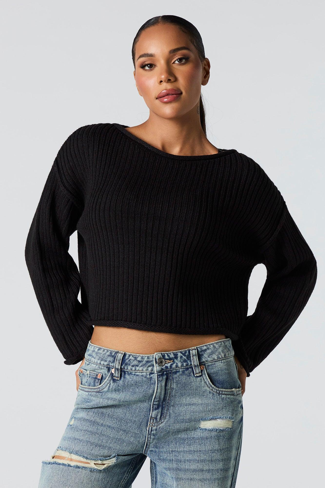 Ribbed Knit Boat Neck Sweater Female Product Image