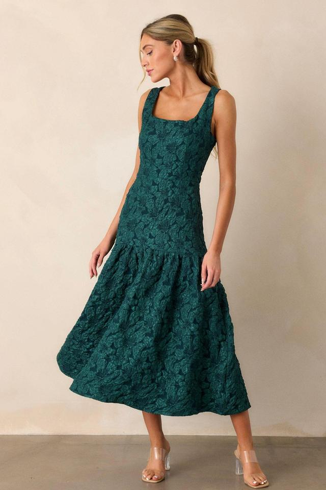 Moments of Clarity Jacquard Green Drop Waist Midi Dress Product Image