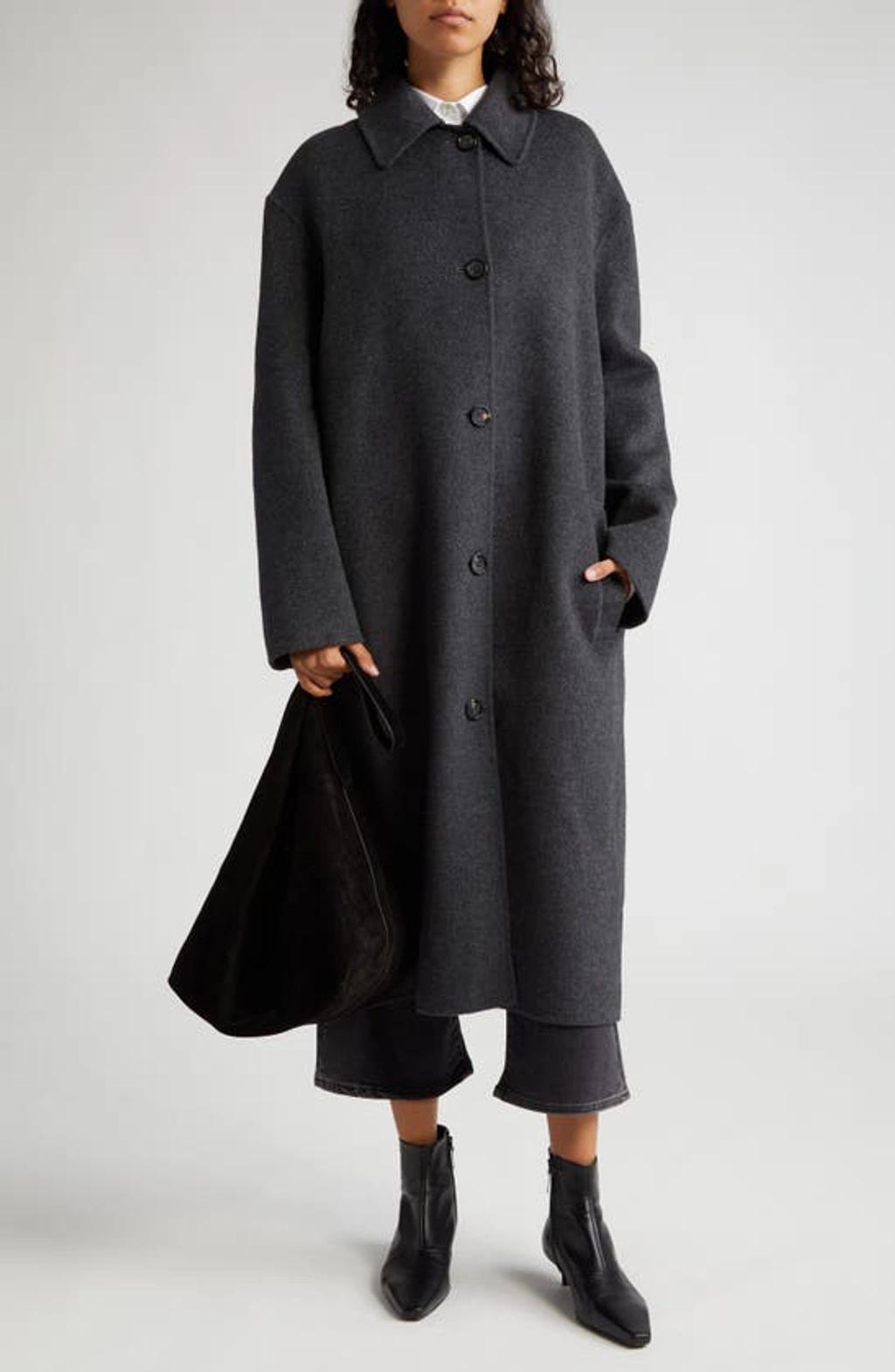 TOTÊME Relaxed Fit Longline Double Face Wool Car Coat In Charcoal Melange Product Image