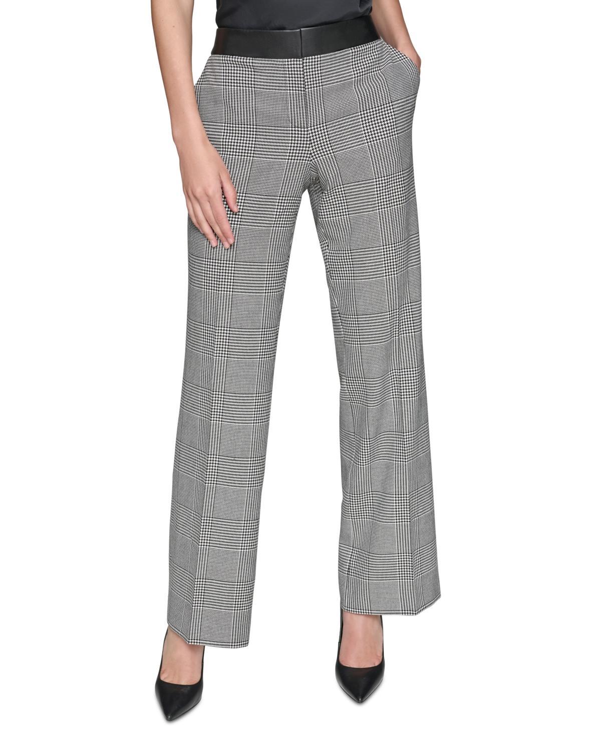 Karl Lagerfeld Paris Womens Plaid Faux-Leather-Waist Pants product image