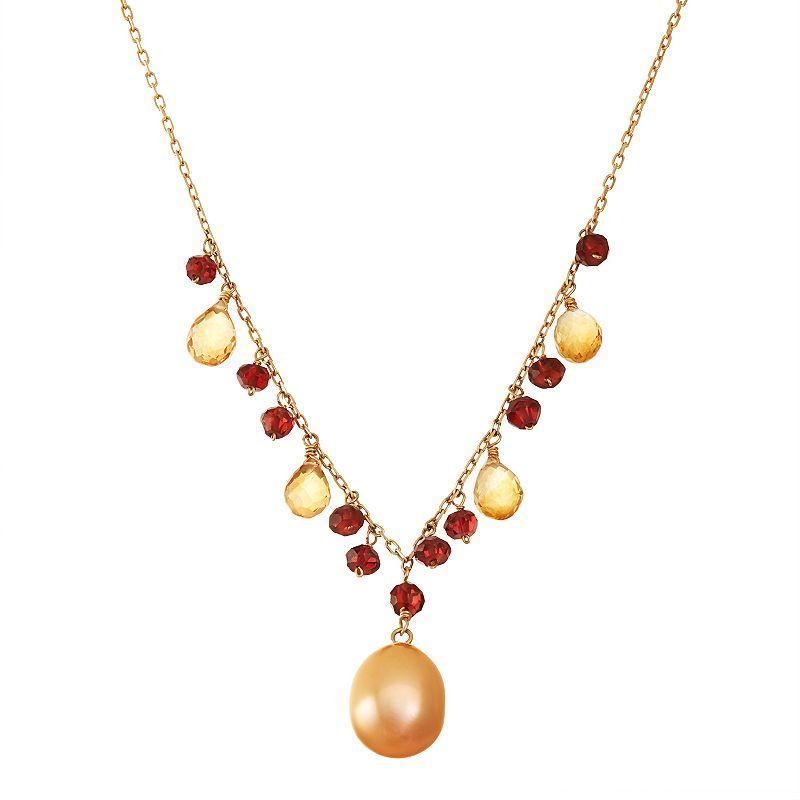 14k Gold Garnet, Citrine & Dyed Freshwater Cultured Pearl Y Necklace, Womens Multicolor Product Image