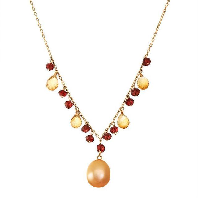 14k Gold Garnet, Citrine & Dyed Freshwater Cultured Pearl Y Necklace, Womens Multicolor Product Image