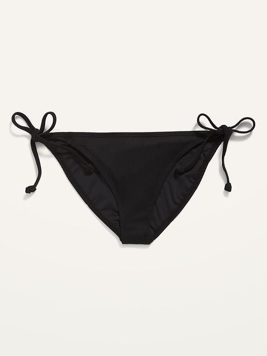 Low-Rise Rib-Knit String Bikini Swim Bottoms Product Image